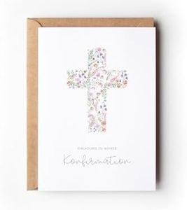 Paperlane by Essi 10 Invitation Cards Confirmation Flowers Cross with Envelopes, Boho Invitations Confirmation Floral to Fill in, Pastel Girls Invitation (Invitation Confirmation Floral Cross)