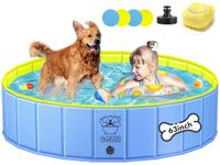COZII Dog Paddling Pool, 160 x 30cm Large Dog Pool Foldable, Durable Paddling Pool for Dogs Non-Slip, Upgraded 6mm PP Board & Hard PVC, Portable Swimming Pool for Kids, Doggy, Pets
