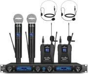 MicrocKing Wireless Microphone System, UHF Cordless Mic Set with 2 Handheld Mics/2 Lavalier Bodypacks, Metal Build, Fixed Frequency, Long Range, Ideal for Karaoke/Party/Wedding/Concert