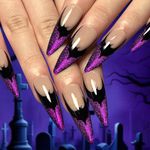 Ceboic 24Pcs Halloween False Nails Long Almond Press on Nails Purple Bat Acrylic Full Cover Fake Nails with Glue Stickers Stiletto Reusable Stick on Nails for Women and Girls Manicure Decorations