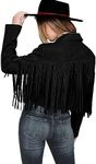 PRETTYGARDEN Women's Fringe Faux Suede Leather Jackets 2025 Fashion Tassel Motorcycle Cropped Coats (Black,Small)