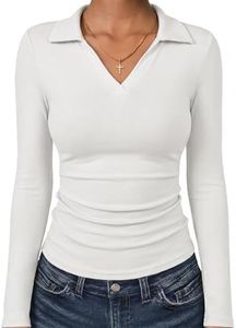 ANRABESS Womens Long Sleeve Fitted Polo Shirts White XL