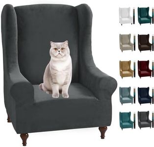 MAXIJIN Stretch Velvet Wingback Chair Slipcover 1-Piece Soft Stylish Plush Slipcovers for Wingback Chairs Thick Rich Velvet Wing Chair Cover with Elastic Bottom (Wing Chair, Gray)