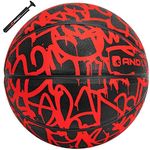 AND1 Fantom Rubber Basketball & Pump (Graffiti Series)- Official Size 7 (29.5”) Streetball, Made for Indoor and Outdoor Basketball Games (Red)