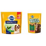 PEDIGREE DENTASTIX Oral Care Adult Dog Treats for Medium Dogs - Fresh Flavour, 40 Sticks | PEDIGREE BREATHBUSTER Biscuit Treats for Dogs, Medium or Large, 500g Pouch