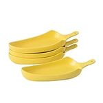 Bruntmor Pre-Seasoned 5" Matte Ceramic Cast iron Skillet Look Serving dessert Appetizer Plates, Dishwasher and Oven Safe, Dinner Set of Skillet - Set of 4 (Yellow)