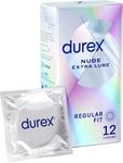 Durex Nude Extra Lube Condoms, Regular Fit, 12 Pack, Ultra Thin, Designed to Feel It All, Extra Lubrication, Silicone Lube, Easy On Shape