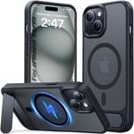 Enflamo Matte Back Cover Case Compatible with Stand Magnatic Designed for iPhone 15 & iPhone 14 | Ultra Hybrid Camera Bump Protection (Black)