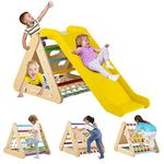 Costzon 4 in 1 Climbing Toys for Toddlers, 3-Sided Montessori Wooden Triangle Climber with Sliding Ramp, Climbing Net & Board, Baby Kids Boys Girls Indoor Gym Playset Gift for Home, Daycare