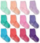 LA ACTIVE Boys and Girls Kids Non-Slip Grip Crew Socks for Newborn baby, Infants & Toddlers 12-36 Months - 12 Pairs - Girls