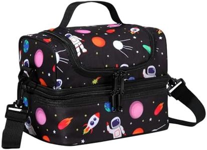 Lunch Bag for Boys, ChaseChic Kids Lunch Bag Insulated Lunch Box Lightweight Lunch Organizer Leak-Proof Cooler Bag with Dual Compartment and Detachable Adjustable Shoulder Strap, Black Astronaut