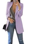 YMING Lady Open Front Blazer Plain Blazer Soft Long Sleeve Jackets Light Purple S