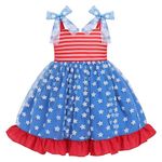 Baby Girls 1st 4th of July Dress Independence Day First Birthday Party Cake Smash Outfit Toddler Kids Bowknot Straps Tulle Tutu Ruffle Princess Wedding Evening Pageant Casual Star Striped 3-4 Years