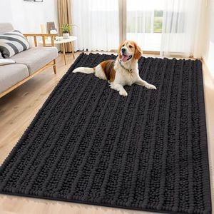 Smiry Dog Door Mat for Muddy Paws 71x46, Extra Soft Absorbent Chenille Doormat, Trap Moisture and Dirt, Non-Slip Machine Washable Front Door Mat for Indoor Entrance Inside Floor, Black