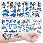 Kids Tattoos Shark Temporary Tattoo 10 Sheets, 100+ Fake Tattoo for Boys Girls Children Birthday Party Favors Bags Fillers