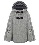 CHARTOU Women's Cute Batwing-Sleeve Hooded Wool Baggy Poncho Cape Cardigans Outwear, H-grey, Large