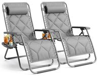 KEPLIN Set of 2 XXL Premium Heavy Duty Padded Diamond Zero Gravity Chairs - Luxurious Garden Recliners, Adjustable Headrest, Cup & Phone Holder, Foldable, Patio Sun Loungers - 150kg Weight Capacity