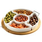 Yarlung 11 Inch Ceramic Divided Serving Dishes with Bamboo Platter, Appetizer Tray 5 Removable Snacks Bowls for Candy and Nut, Chips and Dips, No Lid Included