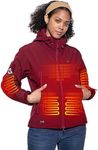 DEWBU Heated Jacket for Women with 12V Battery Pack Winter Outdoor Soft Shell Electric Heating Coat, Women's Red, S