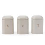 Salter Pebble Tea Coffee Sugar Canister Set – Countertop Storage Tins, Kitchen Worktop Containers for Dry Goods, Carbon Steel Labelled Canisters, Powder Coated Caddies, Stone/Brass BW13729OEU7