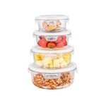 Innoteck Essentials 4pc Round Glass Storage Container Set with Snap Lock Lids - Watertight & Airtight Lids - Heat & Cold Resistant Glass - Microwave, Oven, Freeze & Dishwasher Safe - for Meal Prep