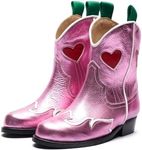 Yamvim Kids Cowboy Boots Girls Mid Calf Cowgirl Western Boots Round Toe Pull on Splicing Riding Shoes for Little Kid/Big Kid, Pink Heart, 10 Toddler