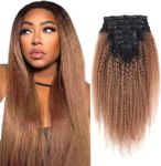 AmazingBeauty 8A Texlaxed Kinkys Straight Ombre Hair Clip Extensions Double Weft Real Remy Human Hair for Black Women, Natural Black Fading into Light Auburn, 7 Pieces, 115 Grams, KS TN/30, 18 Inch