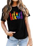 QAUN Pride Shirts for Women Be Kind Tshirts Sign Language Graphic Tee Shirts Inspirational Tops Black