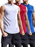 Neleus 3 Pack Workout Athletic Gym Muscle Tank Top with Hoods,5036,Blue,Red,White,US M,EU L