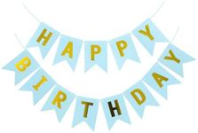 PatiCool Blue Happy Birthday Banner,Light Blue Happy Birthday Sign Bunting Banner,Happy Birthday Garland for Men Boy Baby Shower Birthday Wall Door Party Hanging Tea Party Decorations Supplies