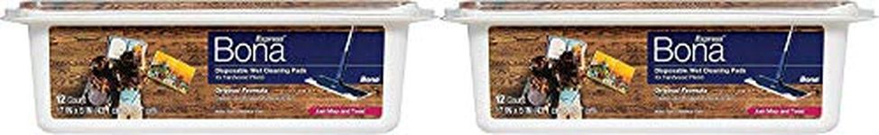 Bona Hardwood Floor Disposable Wet Cleaning Pads, 12 Count Pack of 2