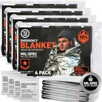 72 HRS (Pack of 4) MIL-SPEC 137 × 224 cm Emergency Blanket-Mylar Blanket, Thermal Blanket Emergency, Waterproof, Retains 90% Body Heat for Winter Camping, Hiking, First Aid, Extreme Weather