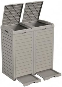 EFU 76 Gallon Outdoor Trash Can with Lid & Drip Tray, Waterproof Garbage Can for Patio Backyard Deck Porch, Waste Container Bin, Grey