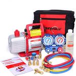 Kozyvacu Mini Split/HVAC/AUTO AC Repair Complete Tool Kit - Includes 1-Stage 4.5 CFM Vacuum Pump, Manifold Gauge Set, Hoses and Accessories, Perfect for AC Recovery and R134a Refrigeration(TA450F)