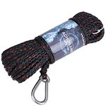 MARINE SYSTEM Made Hollow Braid Anchor Line Polypropylene 1/4 inch 50FT 100FT with Stainless Steel Spring Hook, Black and Red (1/4" x 50')