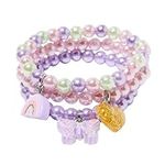 Claire's Club Pastel Pearl Beaded Stretch Bracelets for Girls with Rainbow, Butterfly and Heart Charms, 3 Pack