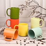 Anwaliya Bendis Series Ceramic Coffee Mug Set of 6 (400ml) Handcrafted Design Tea Cups Stackable, Chip Resistant, Large Serving Green Tea Cups, Brick (Color May Vary)