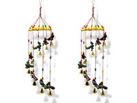 JH Gallery Handcrafted Rajasthani Colored Bell Wind Chime | Door/Wall Hanging Decorative Showpiece/Wall Hanging/Home Décor/Home Furnishing/Diwali Gift/Corporate Gift (Pack of 2, Peacock)