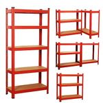 COZYBRITE Garage Shelving Units 5 Tier Heavy Duty Shed Storage Racking Shelf Metal Boltless 875kg Capacity 175kg Per Shelf for Warehouse Workshop Office (Red, 90x40x180cm)