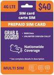 Grab & Go Plus 4G Prepaid 40$ SIM Card Starter Kit - Unlimited Talk Canada + 50 GB (Uses Chatr Mobile's 4G Network) | 1 Month Prepaid Service Incl. | Pay as You go | Canada | Prepaid | Promotion