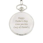 Custom Personalised Laser Engraved Pocket Fob Watch with Chain and Box. For Dad, Weddings, Birthdays.