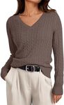 LILLUSORY Women's Cable Knit V Neck Sweater Soft Vintage Trendy Cute Pullover Sweaters Casual Lightweight Cashmere Long Sleeve Tops 2024 Winter Fall Fashion Work Outfit Old Money Clothes Nutmeg M