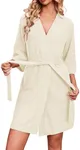 Ekouaer Robes for Women Waffle Knit Bathrobe Soft Lightweight Knee Length Loungewear