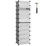 SONGMICS LPC010G01 Shoe Cabinet with 10 Compartments, Modular Plastic Shelf, Shoe Box, with Door, Mallet Storage, Grey