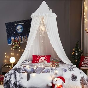 HUOQOU Baldacchino per Letto per Ragazze Principessa Cupola Rotonda Bambini Zanzariera Sognante Biancheria Castello Tenda da Gioco Casa Sospesa Decorazione Angolo Lettura Baldacchini(Bianco)