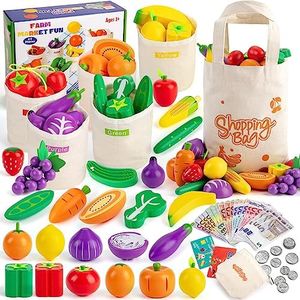 SEMKOTREE Supermercado Juguete Madera, Comida Juguete Accesorios Cocina Juguetes con Frutas y Verduras Juguete y Billetes Falsos, Juguetes Niños Regalos Niña 3 Años