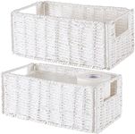 Vagusicc Wicker Storage Basket, Set of 2 Hand-Woven Paper Rope Wicker Basket, Small Storage Baskets for Organizing Toilet Paper Basket, Foldable Large Cube Storage Organizer Bins for Shelves (White)