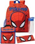 Marvel Spider-Man Boys Backpack Set | Kids 4 Piece Red Rucksack Set with School Bag, Pencil Case, Lunch Bag & Water Bottle | Spiderman Complete Matching Bundle | Back to School Gifts For Children