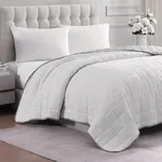 Casa Platino Queen Microfiber Comforter - Pre-Washed, Quilted Blanket, All Season, Lightweight, Down Alternative, Silver Ticking Stripe