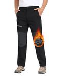 AjezMax Men's Outdoor Winter Trousers Fleece Warm Softshell Trousers Water-Resistant Hiking Ski Pants with Zip Pockets Black+Dark Grey S
